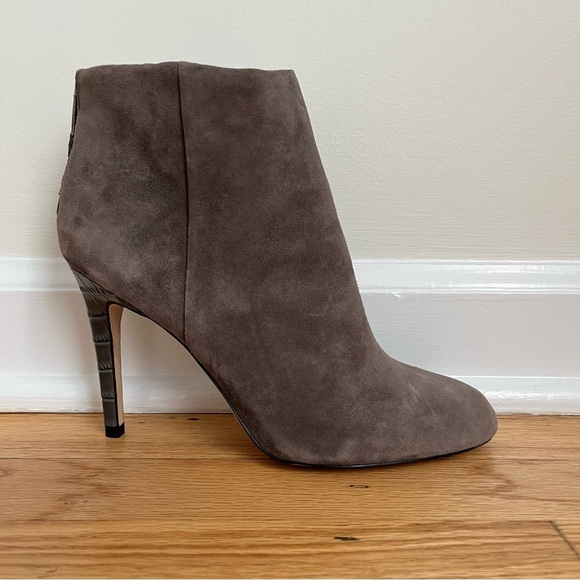Sam Edelman Kourtney Gray Leather Suede Crocodile Heel Ankle Boots Size 8M - Picture 2 of 15